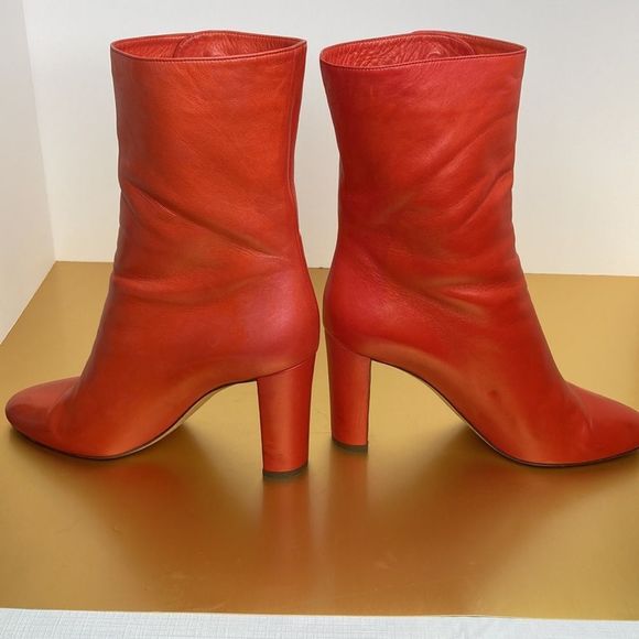 Jimmy Choo Boots Dayno Leather Mid Calf Vibrant Red Gold Button Closure Boots - Picture 6 of 16